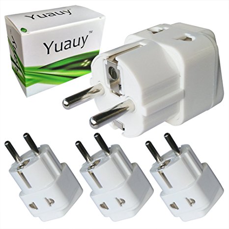 Yuauy 3 PCs 2 in 1 America US USA to EU Europe Euro Charger Adapter Wall Plug Power Jack Converter for Germany France Europe Russia Grounded Travel Home White