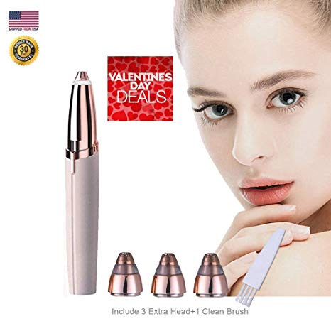 Eyebrow Hair Removal, STOUCH Brow Facial Hair Remover for Women's Trimmer Razor Shaver Electric for Good Finishing and Flawlessly Touch With 3 Extra Replacement Heads, As Seen on TV, Rose Gold