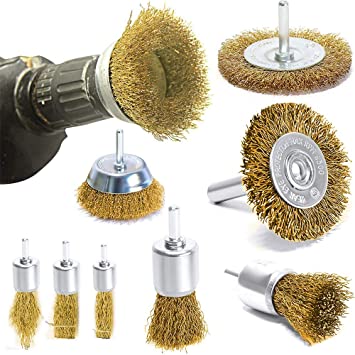9Pcs Wire Cup Brush Set - Drill Attachments Kit 1/4-Inch Brass Coated Wire Brush Wheel & Cup Brush Set Polishing Cleaning Rotary Tools Full Kit
