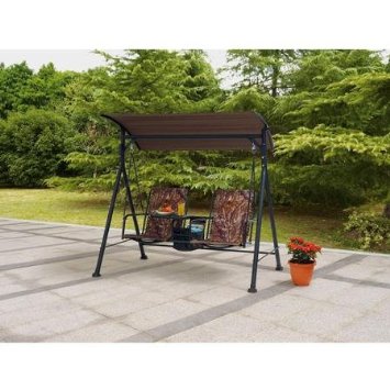 Outdoor Swing Lounge Big and Tall 2-seat Bungee Swing Fade-resistant Print Camo Fabric Pivoting Table and Storage Console