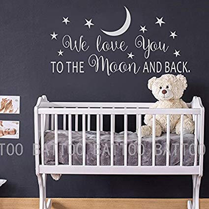 BATTOO We Love You To The Moon And Back Wall Decal - Nursery Wall Decal - Moon And Stars Nursery Decals - Children Wall Decor - Wall Decals Nursery(white, 22"WX11"H)
