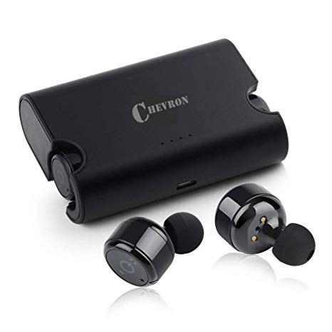 Chevron Wireless Bluetooth V4.2 Earphones with Deep Bass Stereo Sound, Charging Box and Handsfree Mic (Space Black)