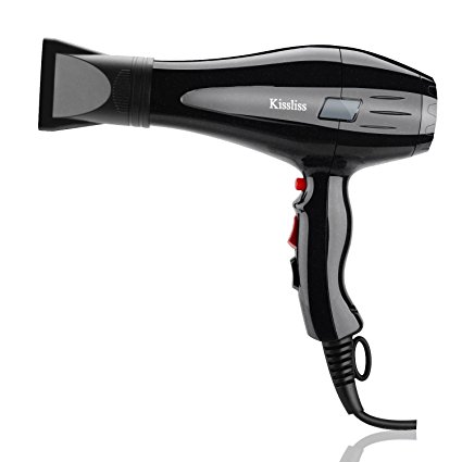 Kissliss Professional Hair Dryer AC Motor Powerful Hairdryer Household 2000W Hair Styler with 2 Speeds and 3 Heating Settings - Black