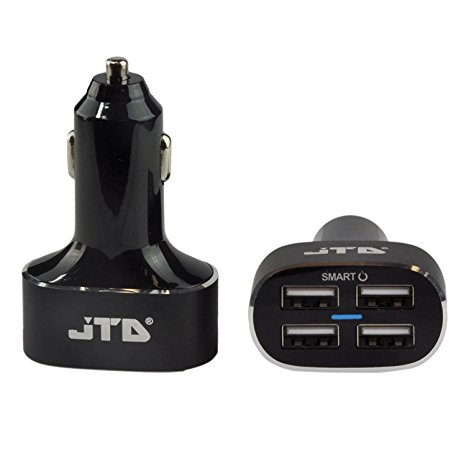 JTD ® 4 Port USB Vehicle Car Smart Charger with SMART Technogy (Black) Portable Fast Car Charger For iPhone,iPad Air, iPod Touch, Samsung LG Optimus, HTC, Nexus, GPS, Garmin Any Device