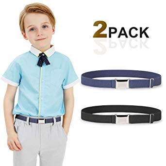 Kids Toddler Belt Elastic Stretch Adjustable Belt For Boys and Girls with Silver Square Buckle 2 Pack By JASGOOD