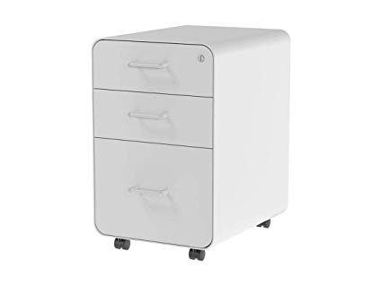 Monoprice Round Corner 3-Drawer File Cabinet - White with Lockable Drawer - Workstream Collection