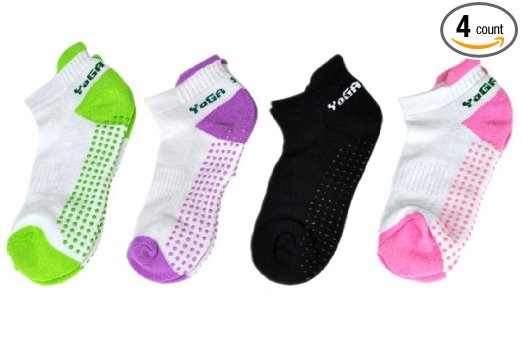 4 Pair Silicone Dot Cotton Non Slip Winter Yoga Socks for Women