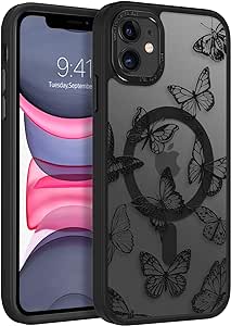 BENTOBEN for Magnetic iPhone 11 Case, Phone Case iPhone 11 [Compatible with MagSafe] Slim Fit Cute Butterfly Design Shockproof Bumper Women Men Girls Boys Protective Cover for iPhone 11 6.1", Black