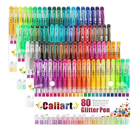 Caliart 80 Glitter Gel Pens Coloring Pen Set for Adult Coloring Books Bullet Journal Mandalas Crafting Doodling Drawing Art Markers