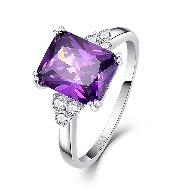 Bonlavie 5.25Ct 8X10mm Created Purple Amethyst 925 Sterling Silver Promise Engagement Wedding Ring