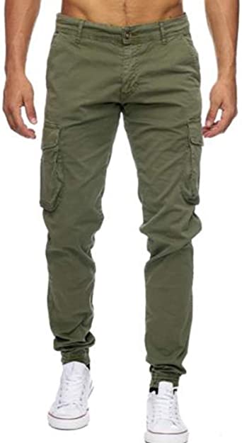 Voncheer Mens Slim Fit Skinny Work Combat Trousers Cargo Pants with Multi Pockets