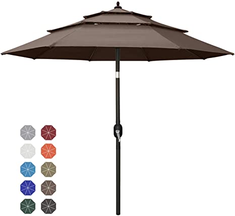 ABCCANOPY 11FT 3 Tiers Market Umbrella Patio Umbrella Outdoor Table Umbrella with Ventilation and Push Button Tilt for Garden, Deck, Backyard and Pool,8 Ribs Brown