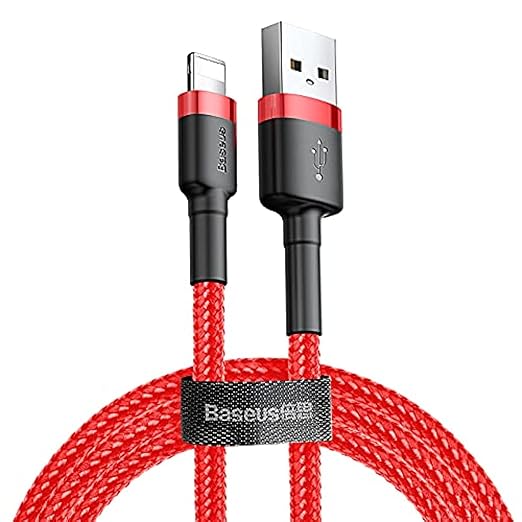Baseus Cafule Lightning USB Cable 2.4A 1M High Density Durable Nylon Braided Weave Cable,Red