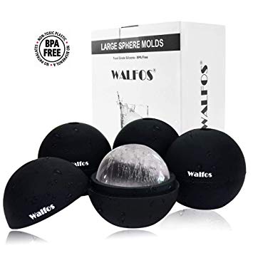WALFOS 4 Pack Round Ice Ball Molds - Food Grade Flexible Silicone Ice cube Sphere Maker - Makes 2.5 Inch Ice Balls
