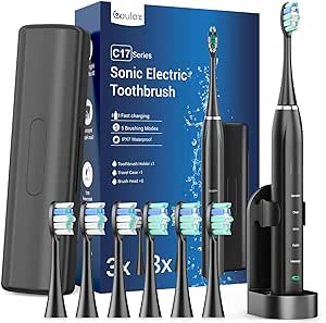 Sonic Electric Toothbrush - Sonic Toothbrushes with 6 Brush Heads, Travel Toothbrushes Fast Charge 3 Hours Last 60 Days, Rechargeable Electric Toothbrush for Adults and Kids