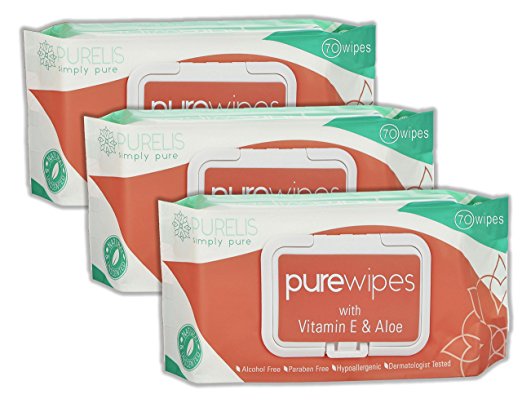 Natural Wet Wipes for Women & Kids -70 Sensitive Body Wipes for Intimate Care, Shower Wipes & Baby Wipes with Aloe Vera & Vitamin E! 3 Resealable Packs of Fresh Wipes on the Go!{210 Ultra Thick Wipes}