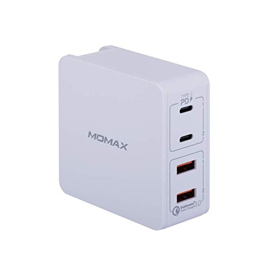 MOMAX 66W 4-Port USB C QC3.0 Wall Charger,Dual PD Port 48W and Dual QC3.0 Port 18W Compact Foldable Wall Charger, Compatible for Switch,MacBook Pro/Air,iPad Pro,iPhone XR/XS/Max/8 and More (White)