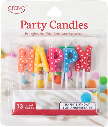 Jacent Polka Dot Happy Birthday Letter Candle Cake Toppers, 13 Count per Pack - 1 Pack