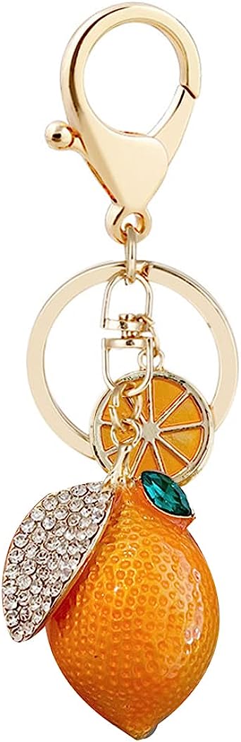 Simulation Fruit Keychain Cute Lemon Pendant Creative Alloy Diamond Key Ring Shining Charm Decoration for Car Bag Handbag