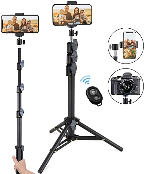 Selfie Stick Tripod, iXunGo 51" Extendable Tripod Stand with Phone Clip, Wireless Remote, 360° Rotation Ball Head Compatible with iPhone/Android DSLR/Digital Cameras for Group Selfies, Vlogging