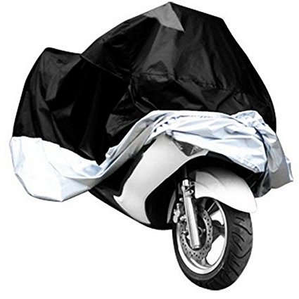 Wonderoto Motorcycle Motorbike Cover Water Resistant Dustproof Ultra Violet Protective Breathable Black and Silver Color Size XXL