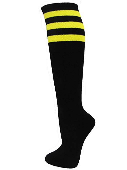 Couver Black Striped Knee High Fashion Casual Tube Cotton Socks (1 Pair)
