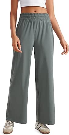 CRZ YOGA Lightweight Wide Leg Pants for Women 30" High Waisted Casual Lounge Travel Work Pants with Pockets Loose Fit Summer