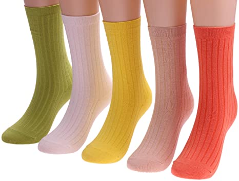 5 Pairs Womens Crew Socks All Season Soft Slouch Knit Cotton Socks Solid Color,5-10 W81