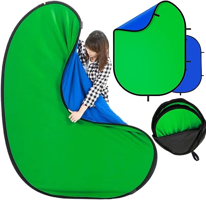 Blue Screen Green Screen Backdrop Double Sided Collapsible Green Screen with Stand and Carrying Bag,Portable Pop Up Green Screen Background for Streaming (Blue Green Screen, 39.4 * 59.1")