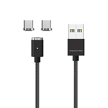 Magnetic USB Type-C Cable, Wsken Mini2 Type C magnetic plug Nylon Braided Cable Charger Synchronous Data Transfer LED Indicator Adapter for Samsung S8 Macbook LG G6 Google(1 Cable with 2 Type-C Plugs)