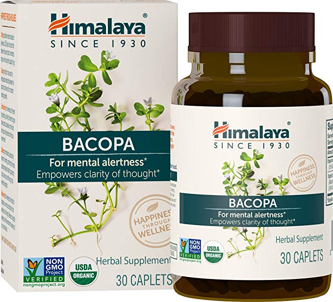 Organic Bacopa Extract Capsule - for Mental Alertness, Clarity and Focus - All Natural Nootropics and Memory Support - Non-GMO Verified, 30 Count by Himalaya (Since 1930)