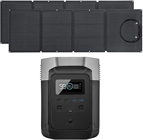 EF ECOFLOW EFDELTA Solar Generator 1260Wh with 2 X 160W Solar Panel, 6 X 1800W (3300W Surge) AC Outlets, Portable Power Station for Outdoors Camping RV High-Power Appliances Emergency