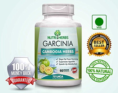Nutriherbs PURE GARCINIA CAMBOGIA 70% HCA 800MG 60 VEG CAPSULES 100% Natural & Pure Maximum Potency 100% Lifetime Money Back Guarantee -.