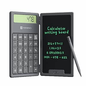 Portronics Ruffpad Calc 2-in-1 Calculator & LCD Writing Pad with 6.5 Inches Tablet, 12 Digits, Foldable Design, Stylus Pen for Students, Birthday Gift, Kids Toys, School, Office (Black)