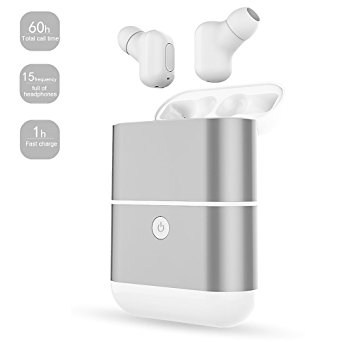 AGKupel Wireless Earbuds, Mini True Waterproof Bluetooth Headphones In-Ear Earphones Built-in Mic Sports Headsets with Large Charging Case - Silver
