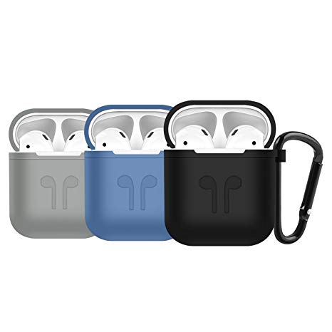 Easy  Compatible Airpods Case, 3 pcs Silicone Protective Cover 3 pcs Keychain (BlackBlueGrey)