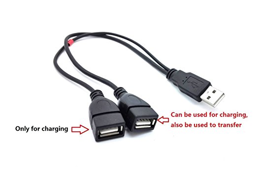 USB 2.0 A Male Plug to 2 Dual USB A Female Jack Y splitter Hub Adapter Cable One Port For Charging & Data Sync Another Only For Charging(usb M-2F)