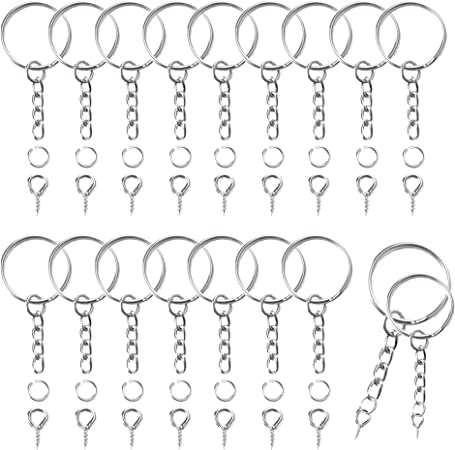 80Pcs Key Chain Rings Split Kit, Including 80Pcs Key Ring with Chain and 80Pcs Jump Ring with 80Pcs Screw Eye Pins Bulk 2.5CM/1 Inch for DIY Crafts Jewelry Findings Making ZX2180
