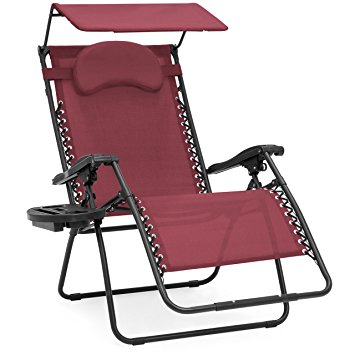 Best Choice Products Oversized Zero Gravity Reclining Lounge Patio Chairs w/Folding Canopy Shade and Cup Holder (Red)