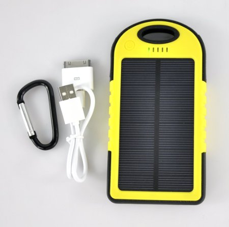 Lycheers Portable 5000mAh Solar Panel Charger Power Bank,Rain-resistant and Dirt/Shockproof Dual USB Port Charger Solar Charger Solar Panel Charger for Iphone Ipad Samsung (Yellow, 5000mAh)