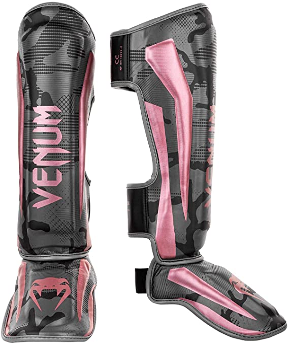 Venum Elite Shin Guards - Black/Pink Gold - L