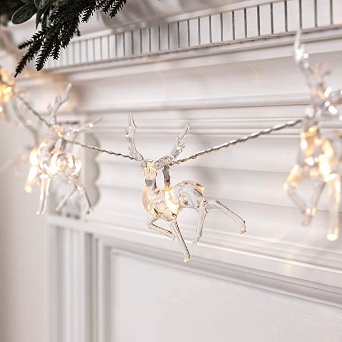 Lights4fun, Inc. 10 Warm White LED Reindeer Battery Operated Christmas String Lights