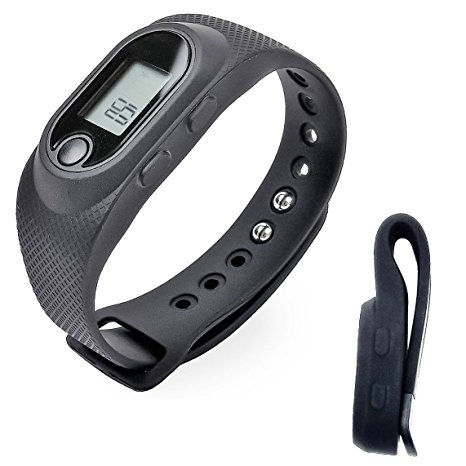 CHRISTMAS Discount for NAKOSITE PBN 2433 Best Fitness Tracker, Activity Tracker, Pedometer, Step Counter, Calorie Counter, Distance Calculator, and Smart Sport Watch. No Bluetooth, No APPs, No Battery Charging. Used for Walking or Running. Colour is Black, 365 Days Guarantee. Bonus: FREE Belt/Pocket CLIP and Fitness Ebook in Simple English