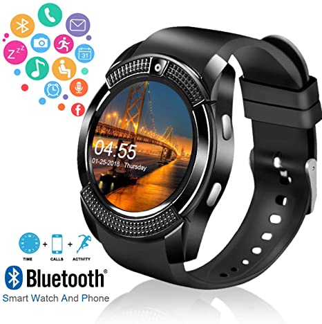 Smart Watch,Android Smartwatch Touch Screen Bluetooth Smart Watch for Android Phones Wrist Phone Watch with SIM Card Slot & Camera,Waterproof Sports Fitness Tracker Watch for Men Women Kids Black