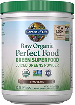 Garden of Life Raw Organic Perfect Food Green Superfood Juiced Greens Powder - Chocolate, 30 Servings (Packaging May Vary) - Non-GMO, Gluten Free, Vegan Whole Food Dietary Supplement, Plus Probiotics, 10.05 ounce