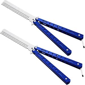 2 Pieces Combs Stainless Steel Folding Practice Combs Hair Styling Tools for Sport Outdoor Use (Blue)