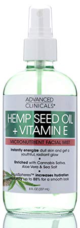 Hemp   Vitamin E Micronutrient Skin Energizing, Instantly Hydrating Face Mist Spray Lightweight, Non-Greasy Premium Facial Toner Spray with Pure, Cold Pressed Hemp Oil by Advanced Clinicals, 8 oz.