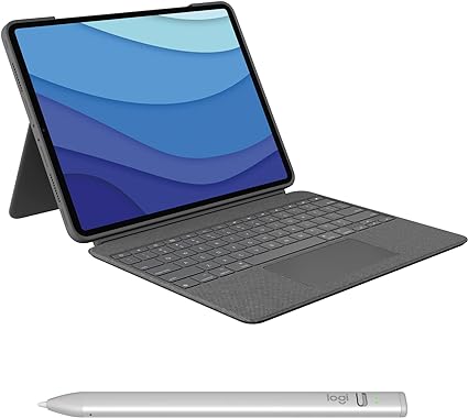 Logitech Combo Touch iPad Pro 12.9-inch (5th, 6th gen - 2021, 2022) Keyboard Case and Logitech Crayon (USB-C) Digital Pencil (2018 releases and later) - Oxford Grey, USA Layout