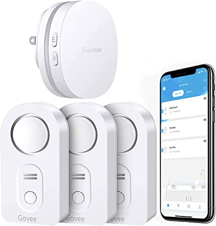 Govee WiFi Water Sensor 3 Pack, Water Leak Detector 100dB Adjustable Alarm and App Alerts, Leak and Drip Alert with Email, Wireless Detector for Home, Basement(Not Support 5G WiFi)