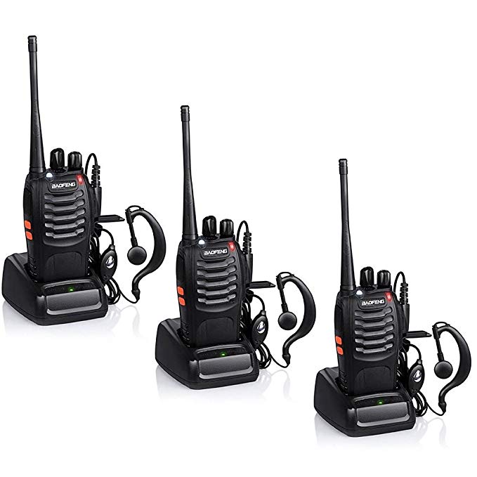 BAOFENG BF-888S Rechargeable 3 Miles (5 km) Long Range 5W Two Way Radio Walkie Talkies 16 Channel Handheld Radio Built in LED Torch Microphone Earpiece(Pack of 3) 3 Pack
